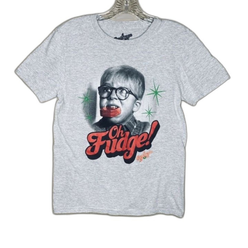 A Christmas Story Unisex Gray Oh Fudge Ralphie Graphic T-Shirt Small